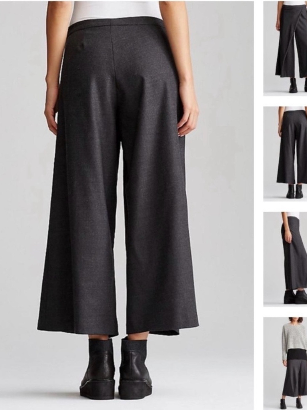 Eileen Fisher Heathered Stretch Flannel Twill Wool Sarong Pants in Charcoal Grey - Picture 2 of 10